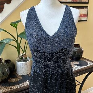 Adrianna Papell Boutique Vtg Blue Hombre Beaded Silk V Neck Maxi Evening Dress